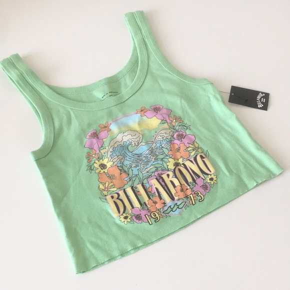 Billabong Crop Tank Top Scoop Neck Raw Hem Tee - Picture 4 of 16